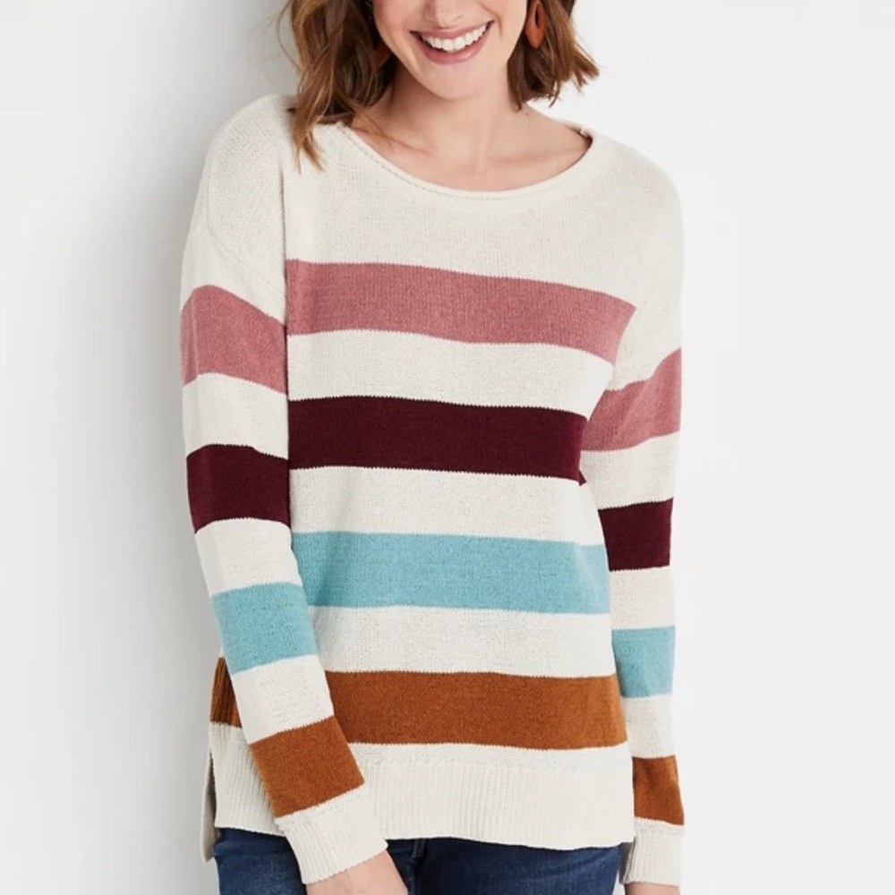 Maurices Colorblock Matte Chenille Striped Women's Sweater M